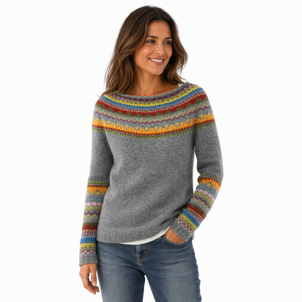 Women's Loose Fit Crewneck Color Block Knit Pullover Sweater