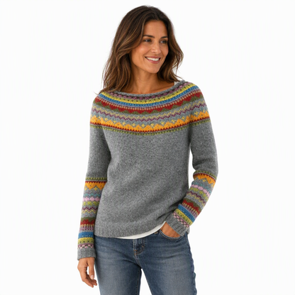 Women's Loose Fit Crewneck Color Block Knit Pullover Sweater