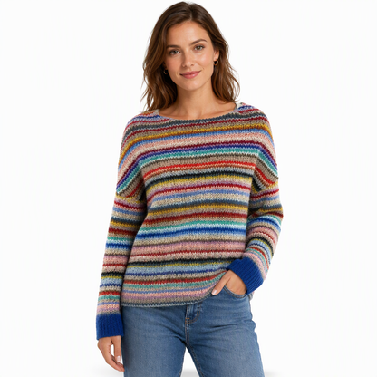 Women's Loose Fit Crewneck Color Block Knit Pullover Sweater