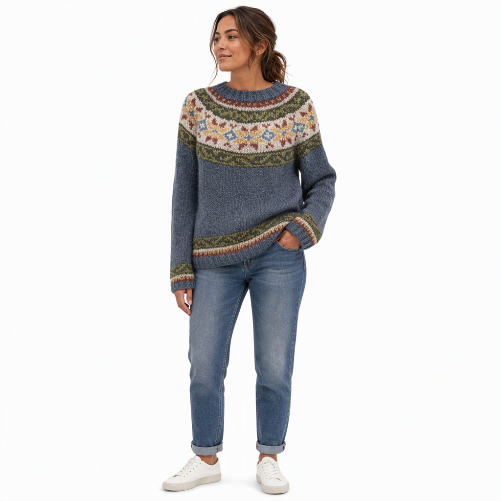 Women's Loose Fit Crewneck Color Block Knit Pullover Sweater