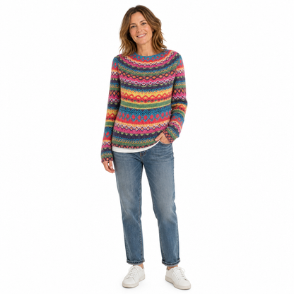 Women's Loose Fit Crewneck Color Block Knit Pullover Sweater