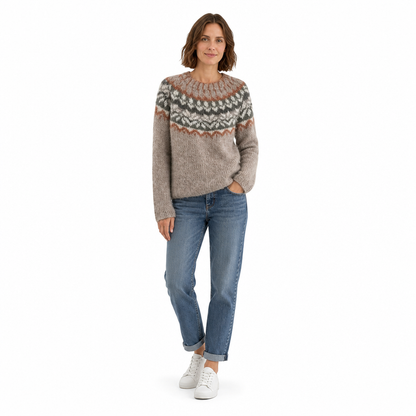 Women's Loose Fit Crewneck Color Block Knit Pullover Sweater