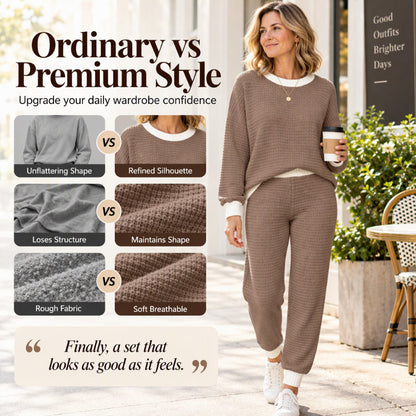 Women's Casual Waffle Knit 2-Piece Set