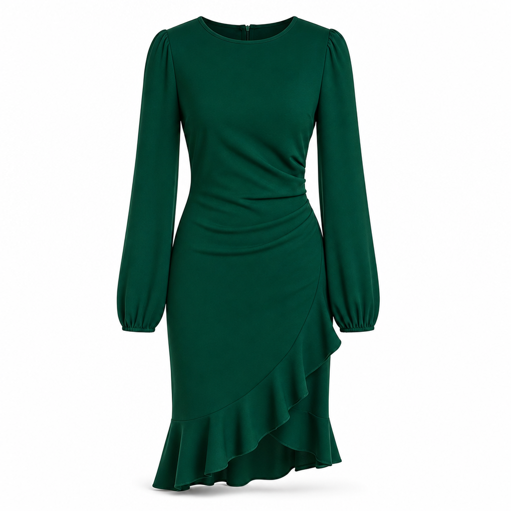 Women's Solid Color Puff Sleeve Bodycon Dress