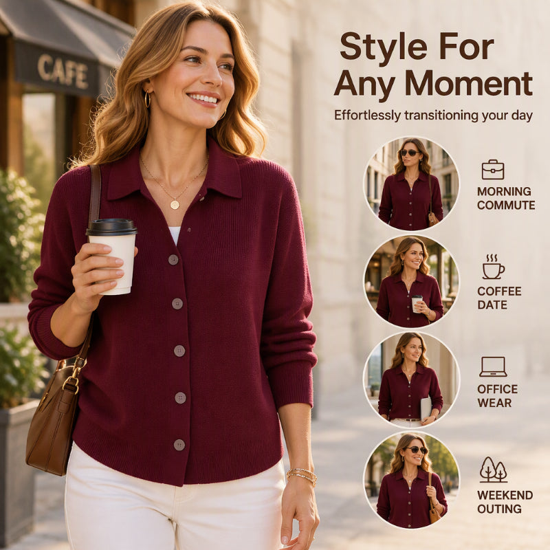 Women's Collared Button-Down Knit Cardigan