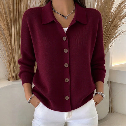 Women's Collared Button-Down Knit Cardigan