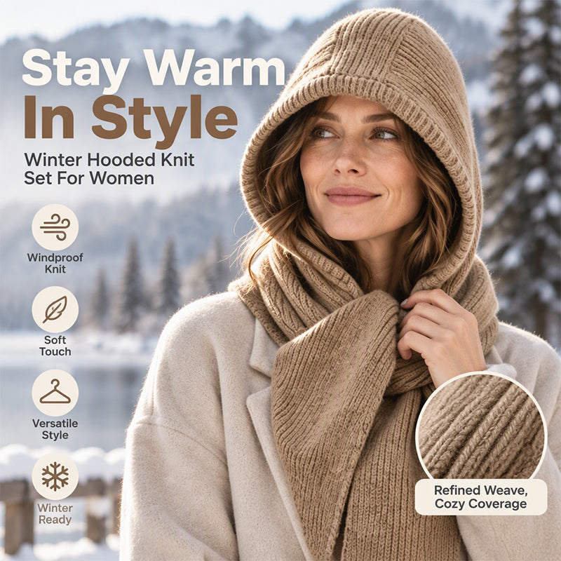 Women's 2-in-1 Thermal Knit Hooded Scarf
