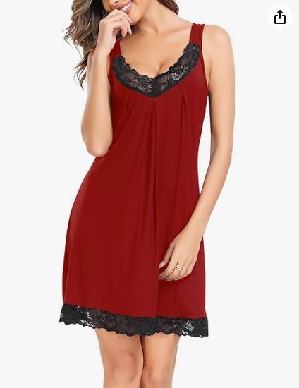 👗🌸 Elegant Lace Nightgown – V-neck, hollow lace trim, breathable cotton.🔥