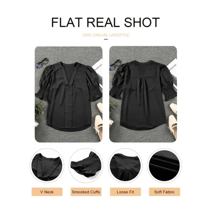 ✨💥Women's Elegant V-Neck Puff Sleeve Blouse